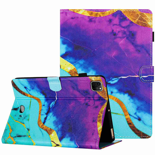 For iPad 11 Pro 2020 / Air 4 10.9 Marble Pattern Stitching Smart Leather Tablet Case(Purple Blue)