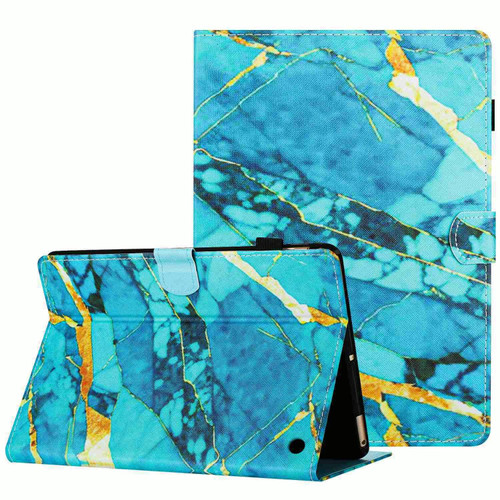For Amazon Kindle Fire 7 2022 Marble Pattern Stitching Smart Leather Tablet Case(Gold Blue)