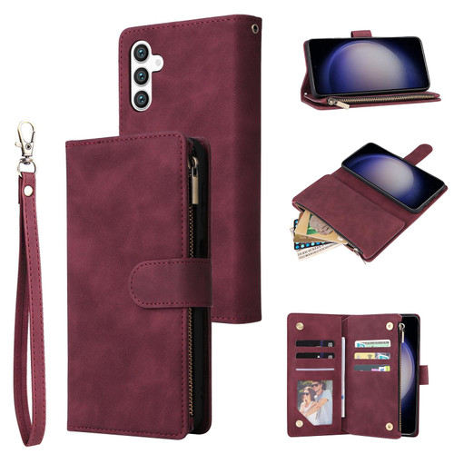 For Samsung Galaxy S24 5G Multifunctional Frosted Zipper Wallet Leather Phone Case(Wine Red)