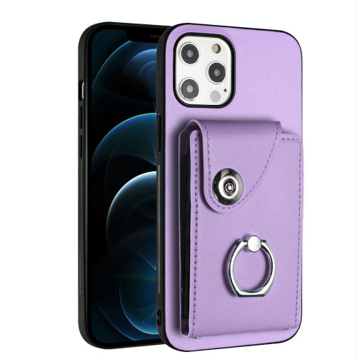 For iPhone 12 Pro Organ Card Bag Ring Holder Phone Case(Purple)