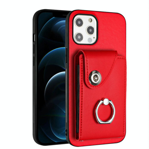 For iPhone 12 Pro Organ Card Bag Ring Holder Phone Case(Red)