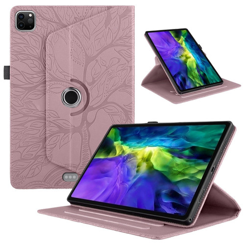 For iPad Pro 12.9 2022 / 2021 / 2020 Tree Life Embossed Rotation Leather Smart Tablet Case(Rose Gold)