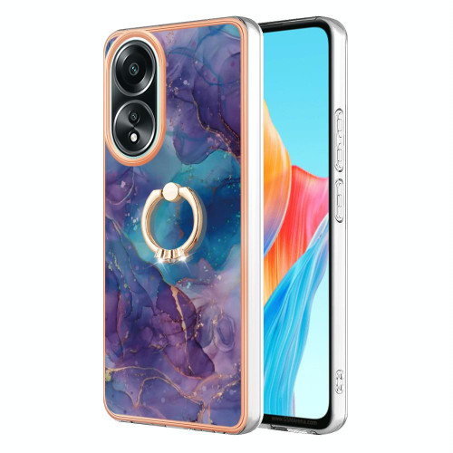 For OPPO A58 4G Electroplating Marble Dual-side IMD Phone Case with Ring(Purple 016)