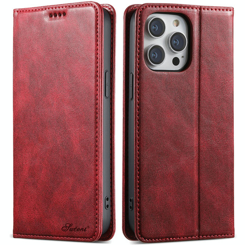 For iPhone 13 Pro Suteni J02 Oil Wax Wallet Leather Phone Case(Red)