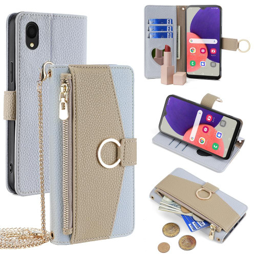 For Samsung Galaxy A22 5G JP Version Crossbody Litchi Texture Leather Phone Case(Blue)