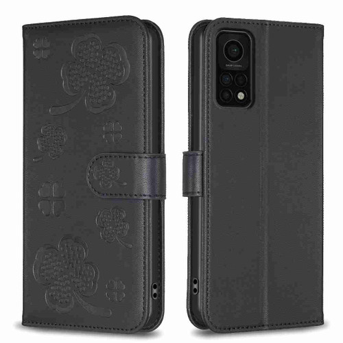 For Xiaomi Redmi K30S Four-leaf Embossed Leather Phone Case(Black)