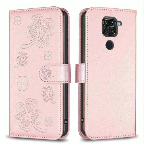 For Xiaomi Redmi Note 9 Four-leaf Embossed Leather Phone Case(Pink) For Xiaomi Redmi Note 9 Four-leaf Embossed Leather Phone Case(Pink)