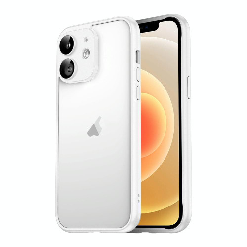 For iPhone 12 Macaron PC Phone Pure Border Frame with Lens Glass Film(White)
