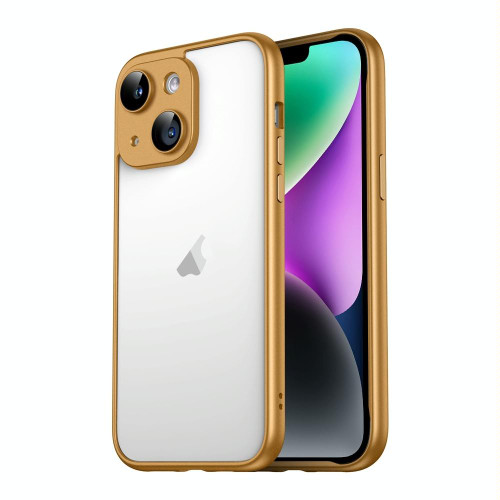 For iPhone 14 Plus Macaron PC Phone Pure Border Frame with Lens Glass Film(Gold)
