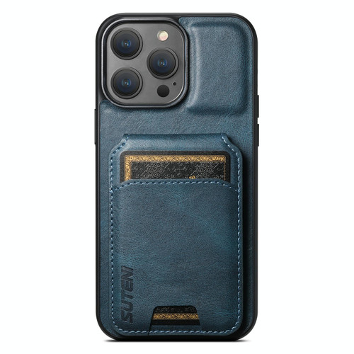 For iPhone 15 Suteni H02 Leather Wallet Stand Back Phone Case(Blue)
