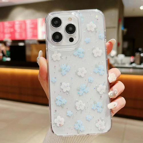 For iPhone 13 Pro Spring Garden Epoxy TPU Phone Case(F06 Blue and White Flowers)