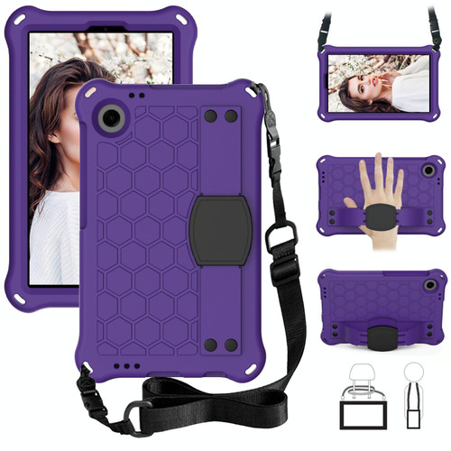 For Samsung Galaxy Tab A9 8.7 X110/X115 Honeycomb EVA Hybrid PC Tablet Case with Strap(Purple+Black)