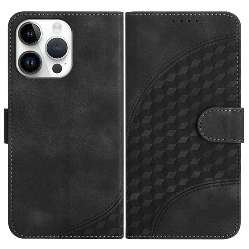 For iPhone 14 Pro Max YX0060 Elephant Head Embossed Phone Leather Case with Lanyard(Black)