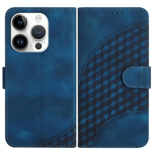 For iPhone 14 Pro YX0060 Elephant Head Embossed Phone Leather Case with Lanyard(Royal Blue)