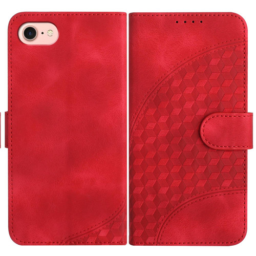 For iPhone SE 2022/SE 2020/6/7/8 YX0060 Elephant Head Embossed Phone Leather Case with Lanyard(Red)