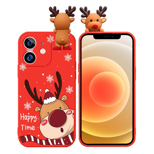 For iPhone 12 Colored Drawing Deer Relief Doll Soft TPU Phone Case(Cute Elk)