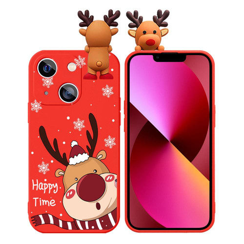 For iPhone 13 mini Colored Drawing Deer Relief Doll Soft TPU Phone Case(Cute Elk)