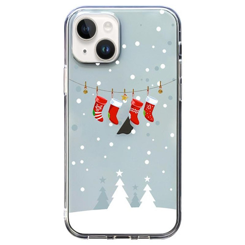 For iPhone 14 Plus Christmas Colored Drawing Pattern High Transparent Soft TPU Phone Case(Christmas Stocking)