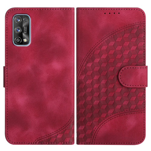 For Realme 7 Pro YX0060 Elephant Head Embossed Phone Leather Case with Lanyard(Rose Red)
