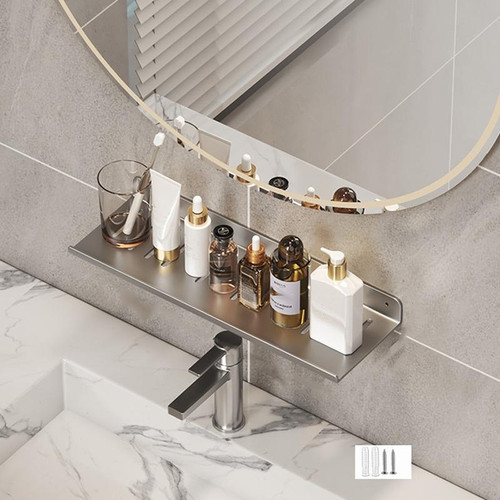 Faucet Rack Home Bathroom Vanity Shelf No Hole Storage Shelf, Length: 40cm (Gray)