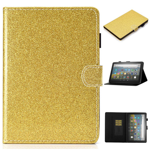 For Amazon Fire HD 10 (2021) Glitter Powder Horizontal Flip Leather Case with Card Slots & Holder & Sleep / Wake-up Function(Gold)