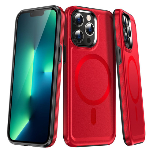 For iPhone 13 Pro Max Shield Armor MagSafe TPU Hybrid PC Phone Case(Red)