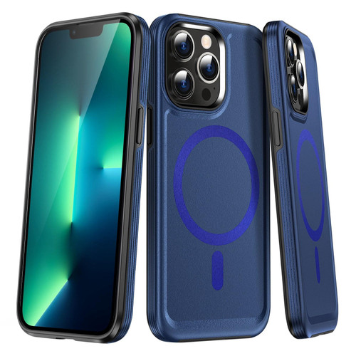 For iPhone 13 Pro Max Shield Armor MagSafe TPU Hybrid PC Phone Case(Blue)