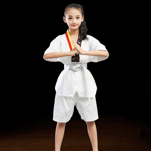 Taekwondo Clothing Child Adult Cotton Men And Women Taekwondo Training Uniforms, Size: 180(Alphabet Collar Short Sleeves)