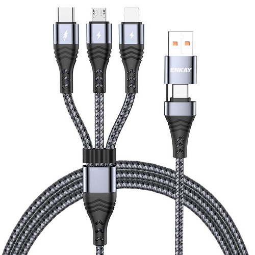 ENKAY 6-in-1 5A USB / Type-C to Type-C / 8 Pin / Micro USB Multifunction Fast Charging Cable, Cable Length:2m(Grey)