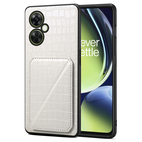 For OPPO K11x 5G / OnePlus Nord CE3 Lite Denior Imitation Crocodile Leather Back Phone Case with Holder(White)