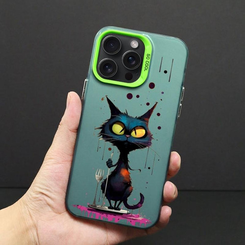 For iPhone 13 Pro Color Ink Frosted PC+TPU Phone Case(Black Cat)