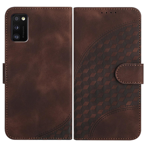 For Samsung Galaxy A41 YX0060 Elephant Head Embossed Phone Leather Case with Lanyard(Coffee)