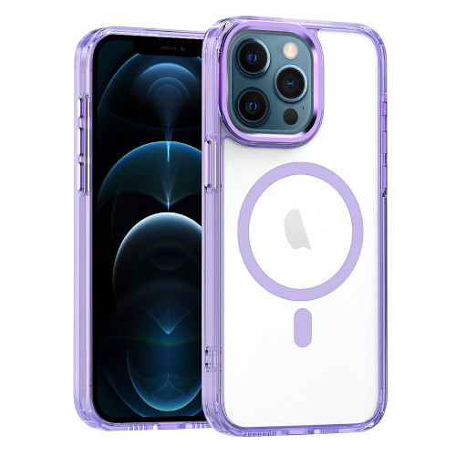 For iPhone 12 Pro Max MagSafe Magnetic Clear Phone Case(Purple)