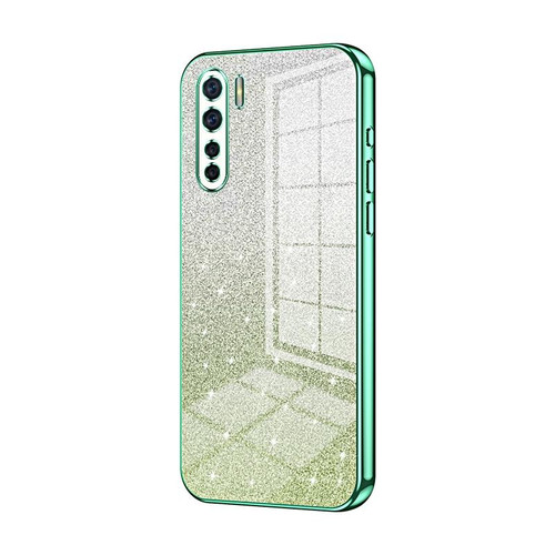 For OPPO Reno3 4G / F15 / A91 Gradient Glitter Powder Electroplated Phone Case(Green)