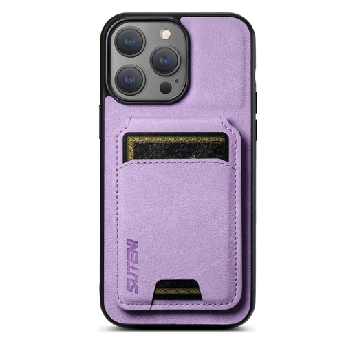 For iPhone 13 Suteni H02 Litchi Leather Card Wallet Stand Back Phone Case(Purple)