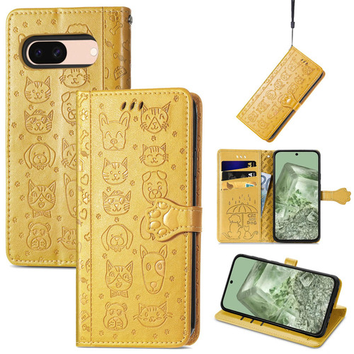 For Google Pixel 7 Cat and Dog Embossed Leather Phone Case(Yellow) For Google Pixel 7 Cat and Dog Embossed Leather Phone Case(Yellow)