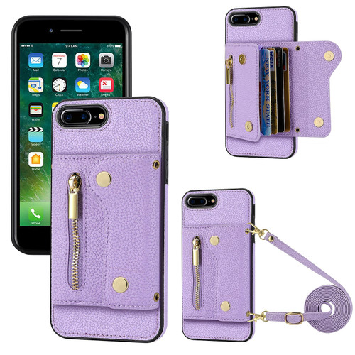 For iPhone 7 Plus / 8 Plus DF-09 Crossbody Litchi texture Card Bag Design PU Phone Case(Purple)