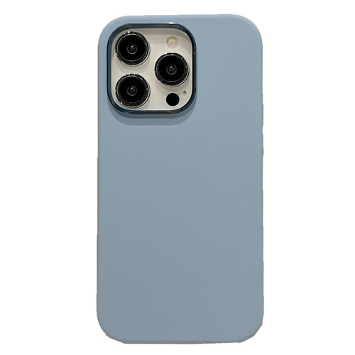 For iPhone 12 Pro Max Electroplated Metal Lens Frame Design MagSafe Silicone Phone Case(Light Blue)