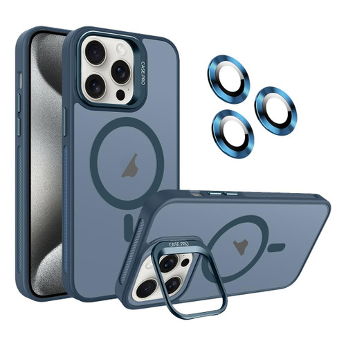 For iPhone 15 Pro Max Invisible Lens Holder MagSafe Phone Case(Navy Blue)