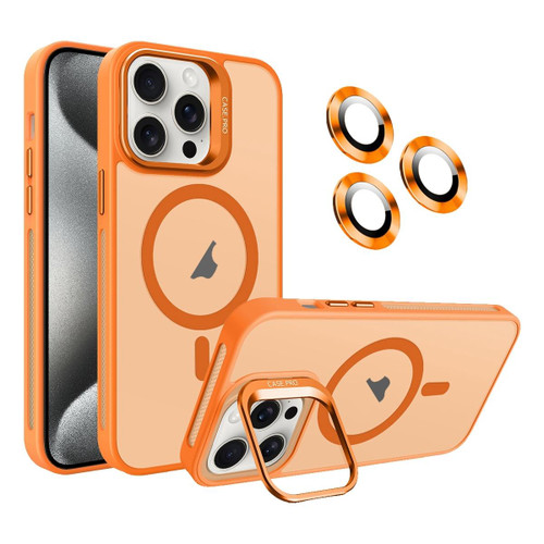 For iPhone 15 Pro Invisible Lens Holder MagSafe Phone Case(Orange)