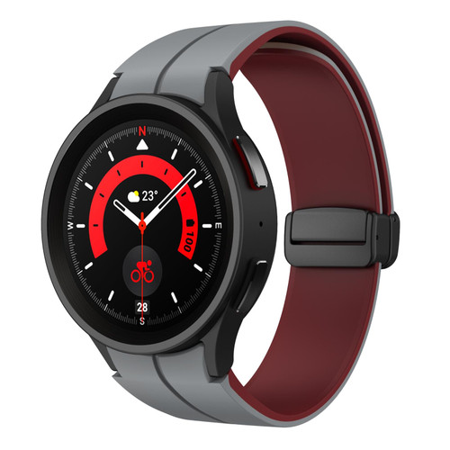 For Samsung Galaxy watch 5 Pro Golf Edition Two Color Magnetic Folding Buckle Silicone Watch Band(Grey+Wine Red) For Samsung Galaxy watch 5 Pro Golf Edition Two Color Magnetic Folding Buckle Silicone Watch Band(Grey+Wine Red)