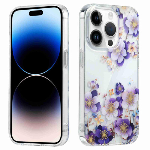 For iPhone 14 Pro Max Electroplated Symphony Phone Case(White Purple Flower)