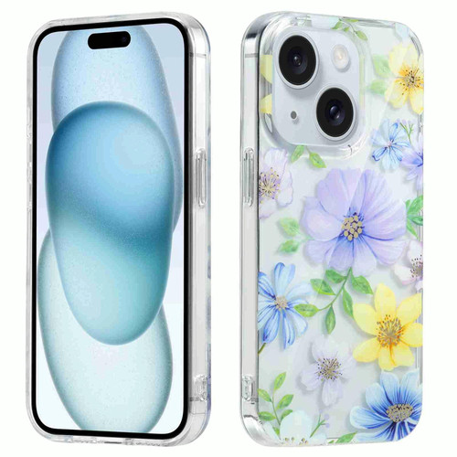 For iPhone 15 Electroplated Symphony Phone Case(Green Grass Flower)