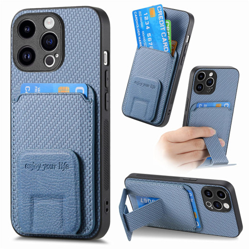 For iPhone 6 Plus / 6s Plus Carbon Fiber Card Bag Fold Stand Phone Case(Blue)