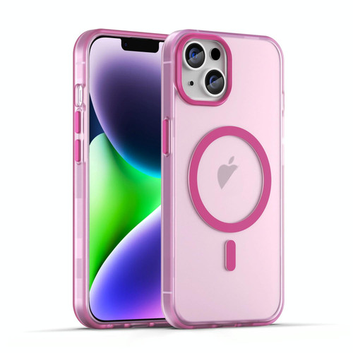 For iPhone 14 Plus MagSafe Frosted Translucent TPU + PC Full Coverage Phone Case(Pink)