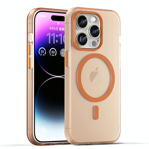 For iPhone 14 Pro MagSafe Frosted Translucent TPU + PC Full Coverage Phone Case(Orange)