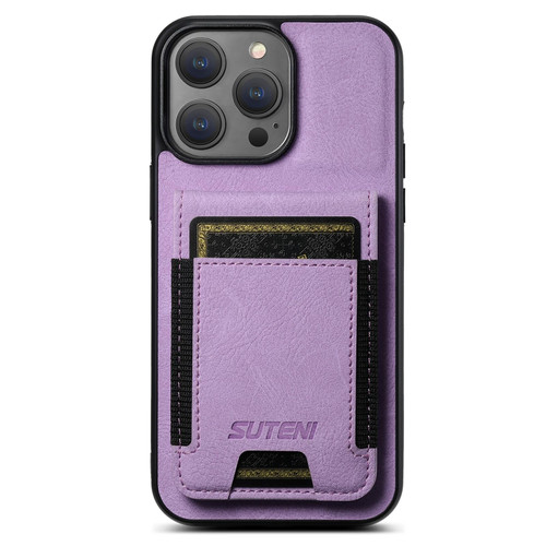 For iPhone 12 / 12 Pro Suteni H03 Litchi Leather Card Bag Stand Back Phone Case(Purple)