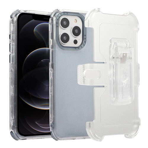 For iPhone 12 Pro Max Frosted PC+TPU Phone Case with Back Clip(Transparent Blue)