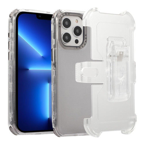 For iPhone 13 Pro Frosted PC+TPU Phone Case with Back Clip(Transparent Black)