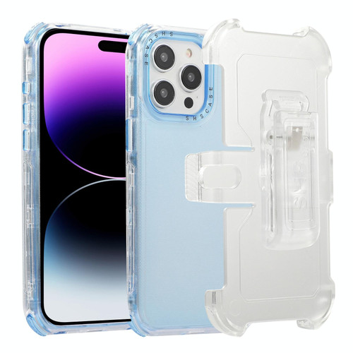 For iPhone 14 Pro Frosted PC+TPU Phone Case with Back Clip(Sky Blue)